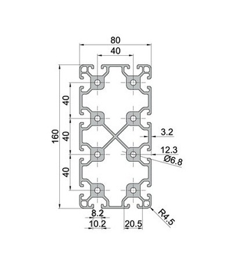 Standard GB5237-2008 80160 Materiale di telaio in alluminio T slot extrusione per prodotti