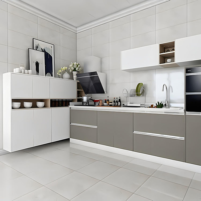 Arredamento di cucina di profilo in alluminio in stile europeo contemporaneo con finitura bianca di lusso